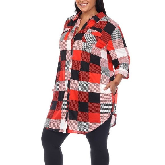 White Mark Tops - 1X 2X 3X Casual Top Blouse Shirt Stretchy Plaid Plus Size Tunic 17558-02